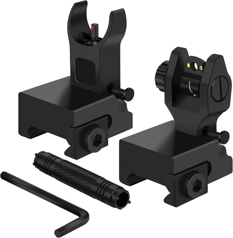 DSJJ Fiber Optic Iron Sights, Flip Up Front and Rear Backup Sights,fits Picatinny & Weaver Rails Mount Flip Up Sights - Image 1
